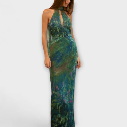 Carmen | Maxikleid mit Neckholder und langem künstlerischem Muster  