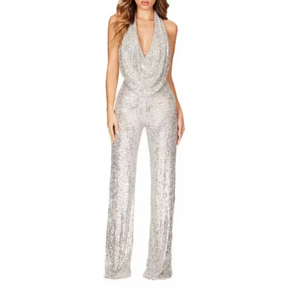 Paula | Eleganter Damen-Jumpsuit mit Pailletten und Neckholder  