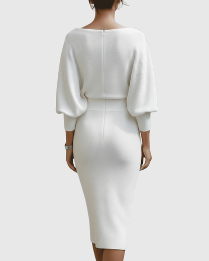 Eulalia | Vestido midi drapeado con manga murciélago