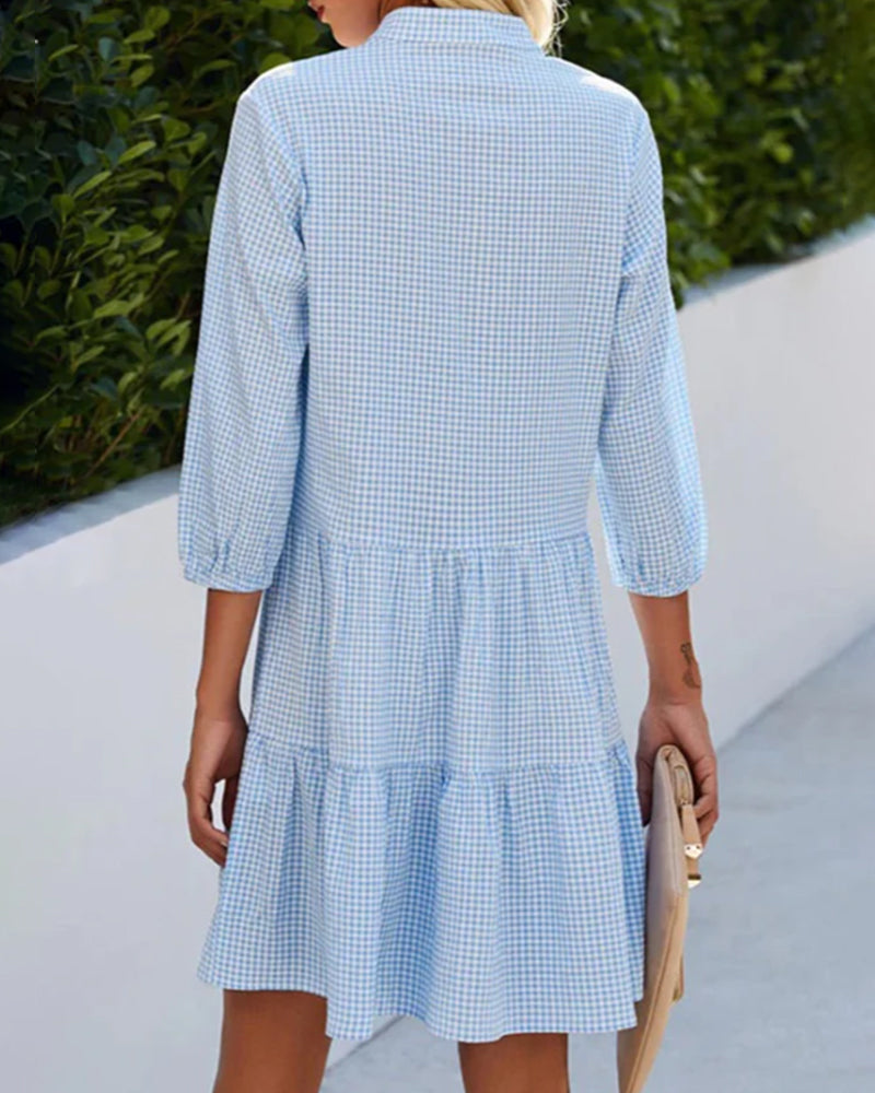 Araceli | Midikleid für Damen im Sommer mit Karomuster und Knöpfen  