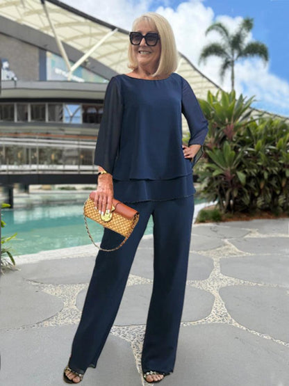 Elvara | Conjunto para mujer de dos piezas con blusa fluida y pantalón largo