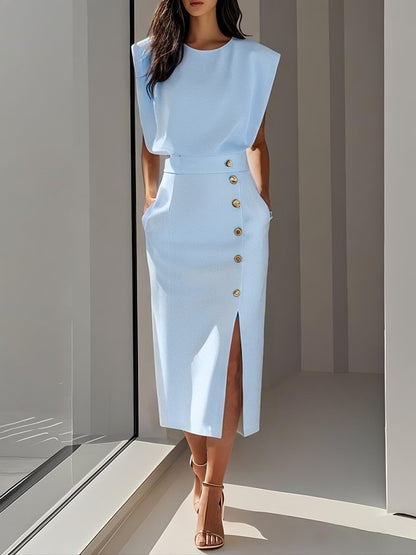 Beatriz | Midikleid für Damen mit Knöpfen und Frontschlitz  
