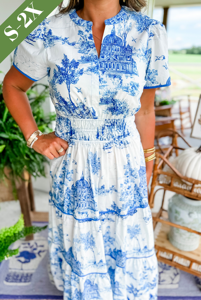 Olalla | Robe midi pour femme avec imprimé vintage et volants
