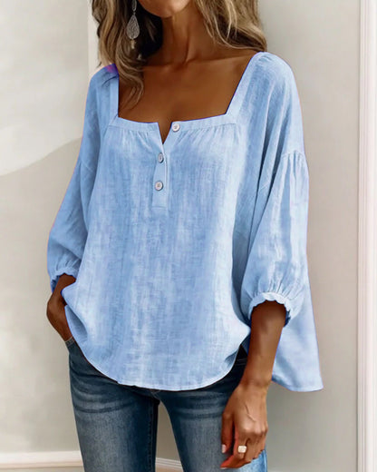 Lurea | Bluse für Damen mit quadratischem Ausschnitt und Knöpfen  