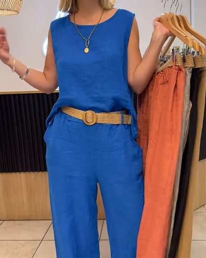 Serina | Conjunto de dos piezas para mujer con top sin mangas y pantalón ancho