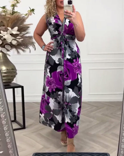 Zafira | Maxikleid für Damen mit Blumenmuster und V-Ausschnitt  