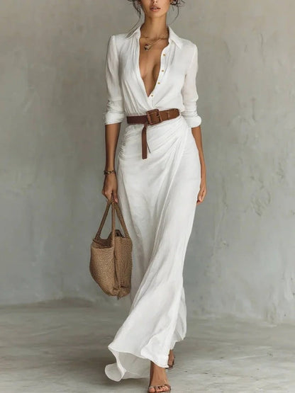Luna | Vestido Largo Elegante con Escote en V y Diseño Cruzado