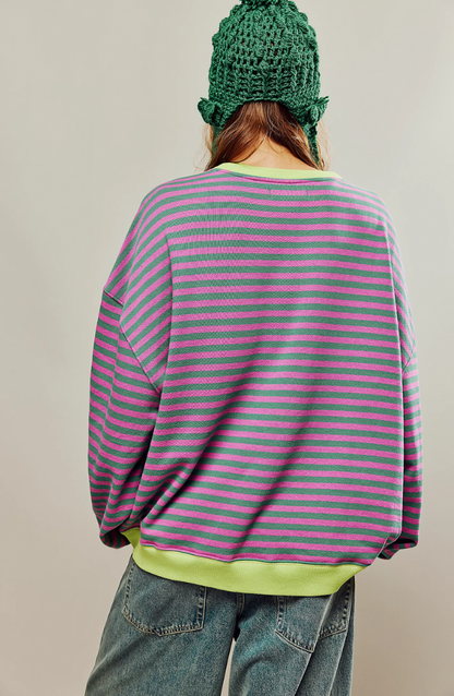 Elisa | Gestreifter Damen-Frühling-Pullover mit Rundhalsausschnitt  