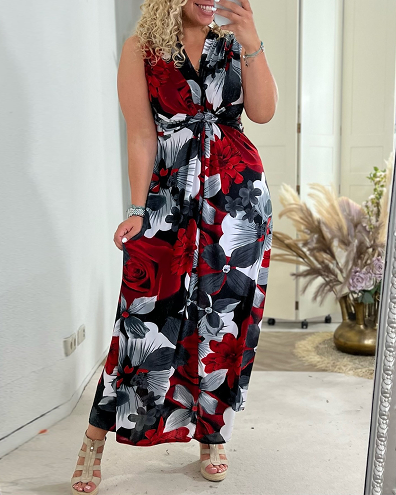 Zafira | Maxikleid für Damen mit Blumenmuster und V-Ausschnitt  