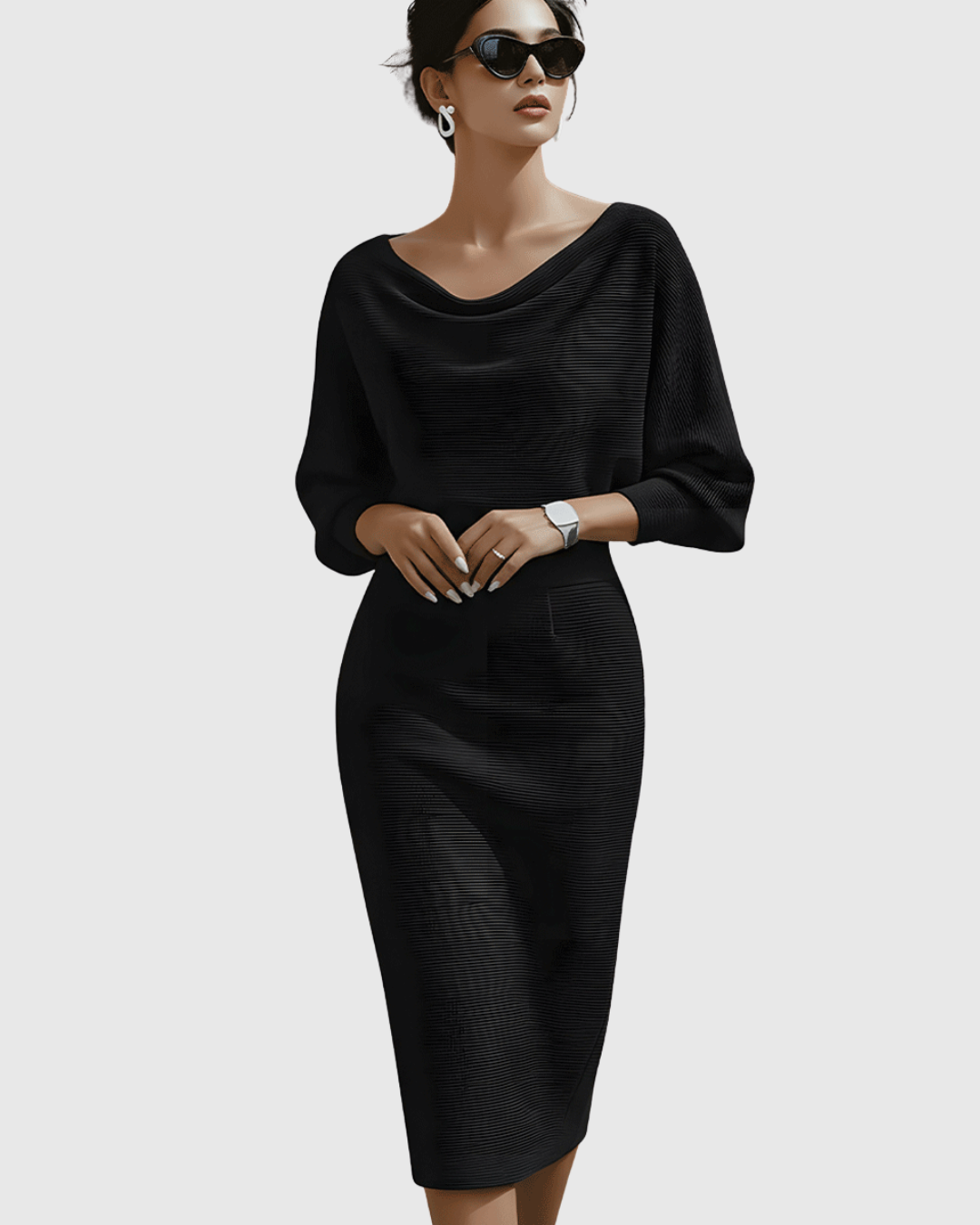 Eulalia | Vestido midi drapeado con manga murciélago