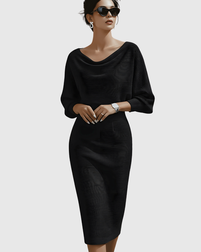 Eulalia | Vestido midi drapeado con manga murciélago