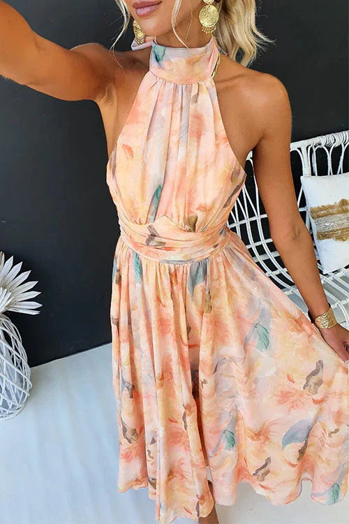Tecla | Sommerliches Maxikleid für Damen mit Neckholder-Design und Blumenmuster