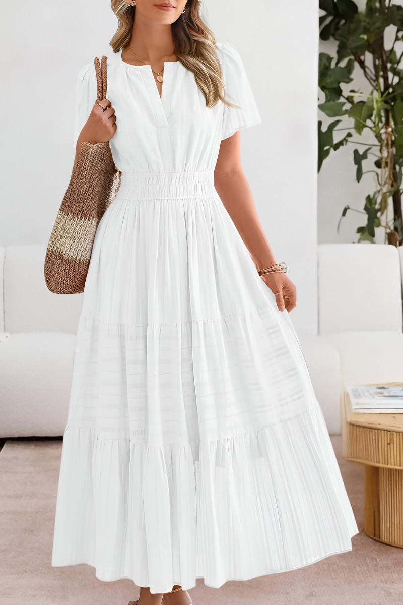 Adela | Vestido midi boho para mujer con cintura fruncida