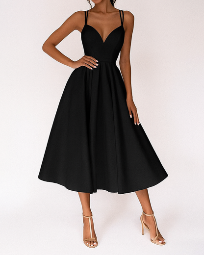 Katia | Robe midi de mariage femme avec fines bretelles et jupe ample