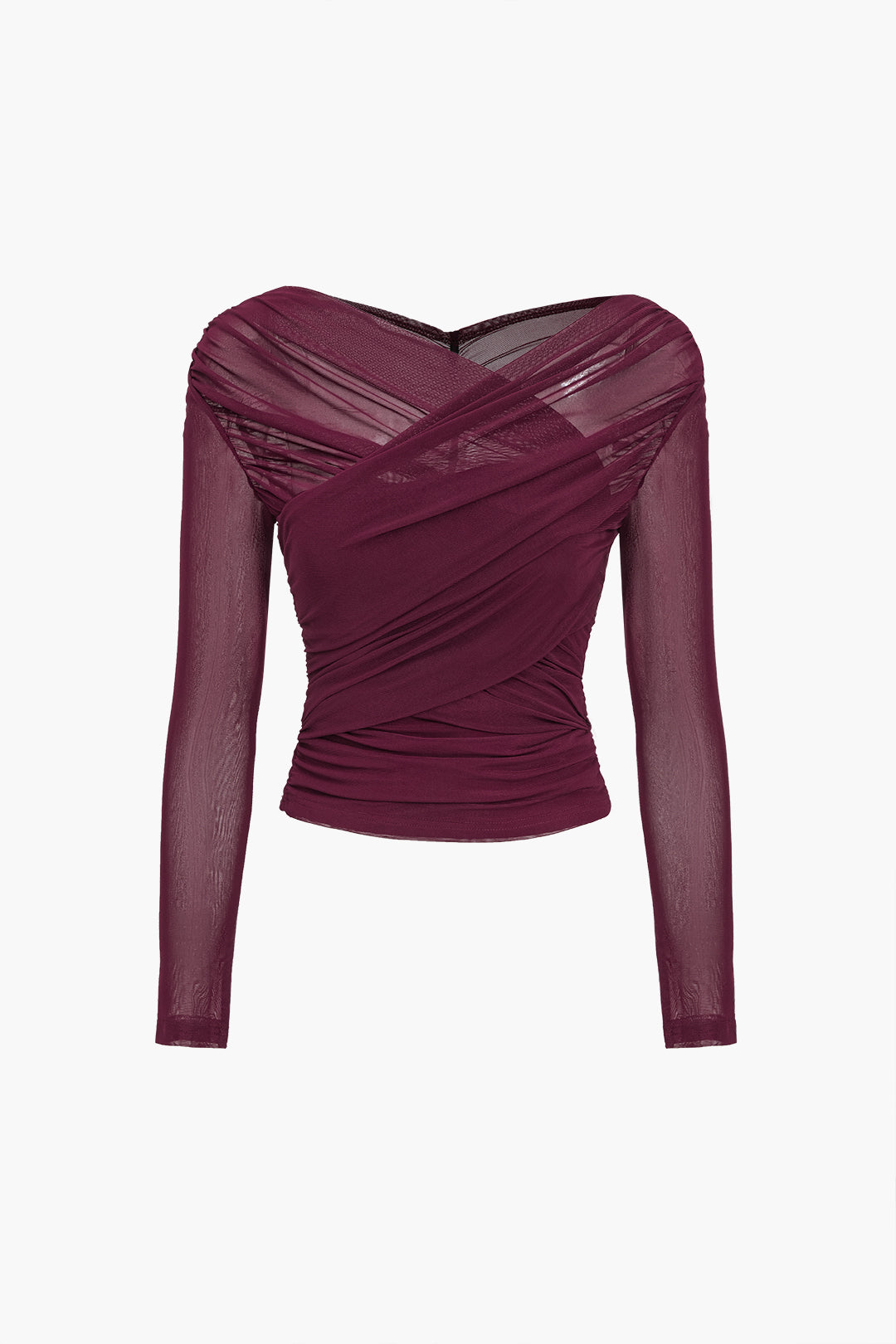 Zerina | Women's long-sleeve top with ruched design and translucent fabric