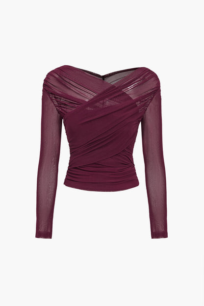 Zerina | Women's long-sleeve top with ruched design and translucent fabric