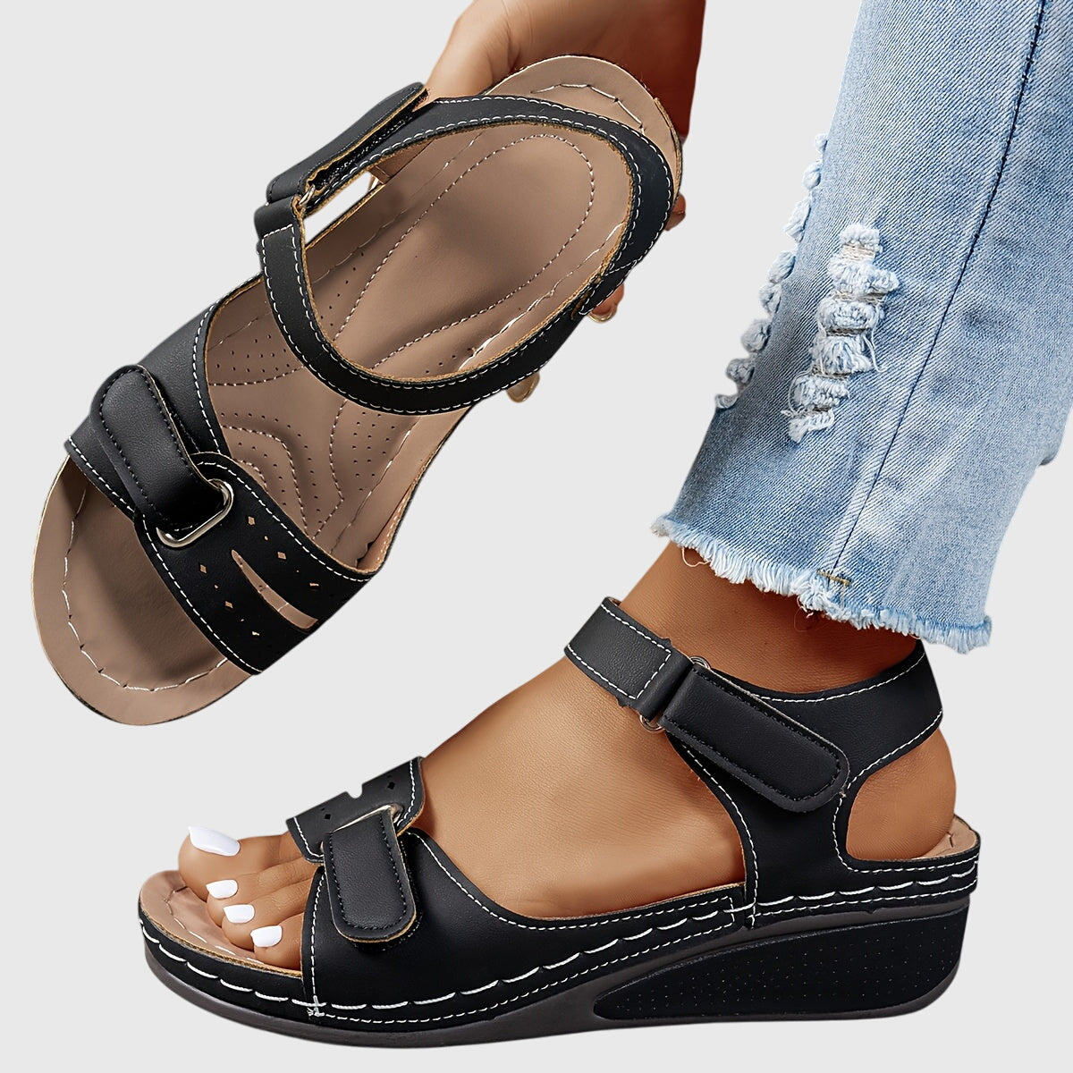 Almudena | Orthopädische Sandalen mit doppeltem Riemen und niedrigem Keilabsatz  