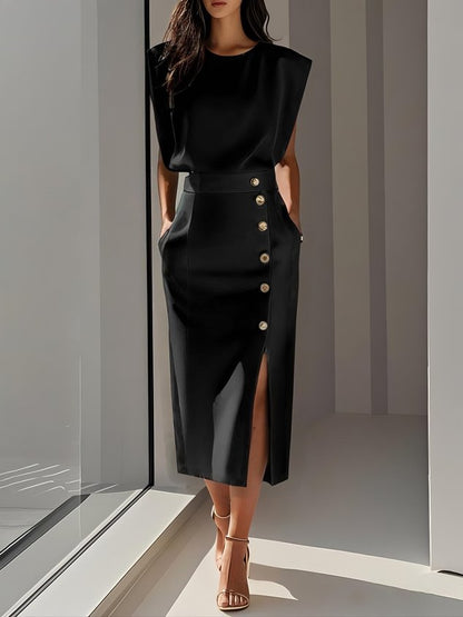 Beatriz | Midikleid für Damen mit Knöpfen und Frontschlitz  