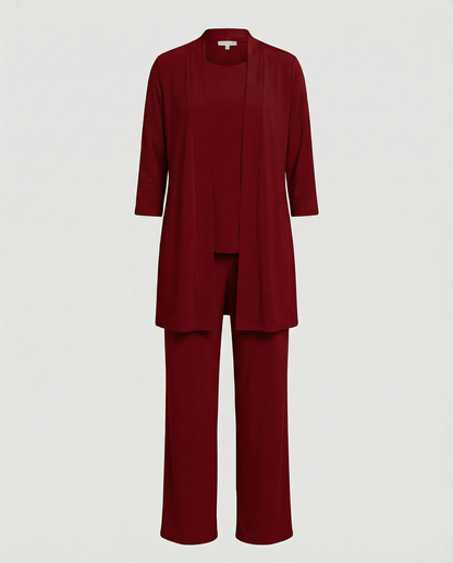 Florinda | Dreiteiliges Damen-Set mit Duster und Rundhalsausschnitt | Elegant