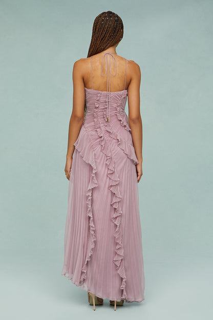 Emilia | Elegantes Neckholderkleid mit Volants und Plisseefalten  