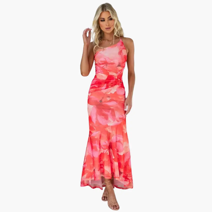 Catalina | Elegantes, einseitig schulterfreies Damenkleid mit Blumenmuster  