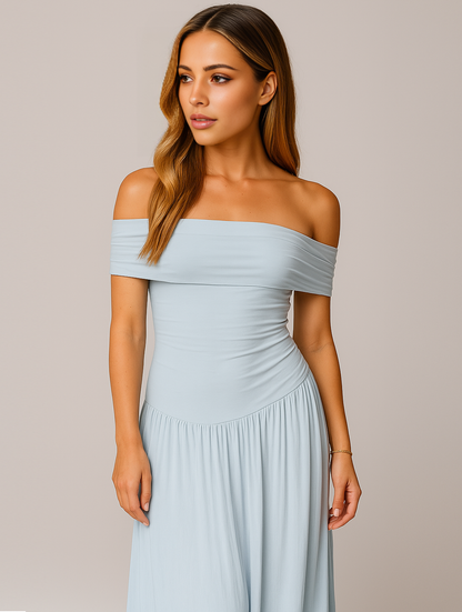 Dalia | Robe maxi de mariage plissée avec design épaules dénudées pour femme