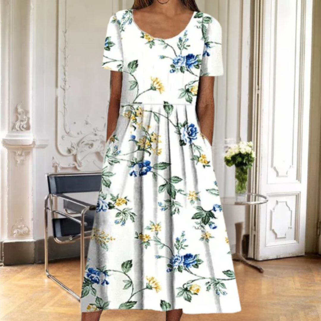 Amapola | Robe midi d'été pour femme avec imprimé botanique