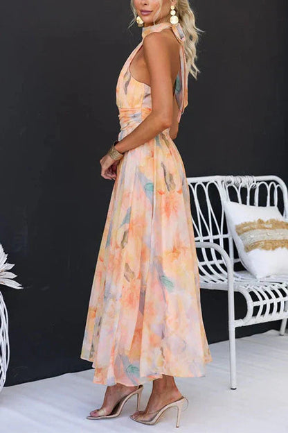 Tecla | Sommerliches Maxikleid für Damen mit Neckholder-Design und Blumenmuster