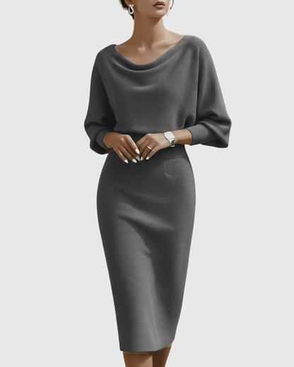 Eulalia | Vestido midi drapeado con manga murciélago