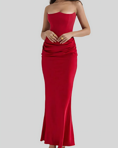 Alvara | Drapiertes trägerloses Maxikleid für Damen