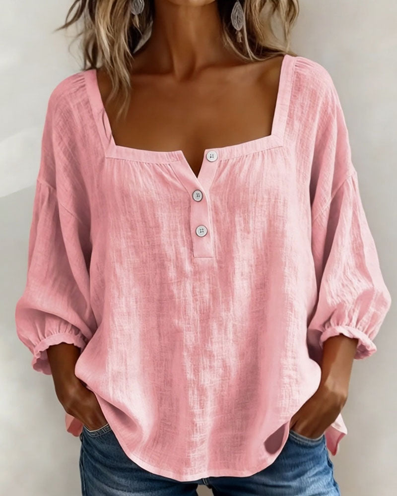 Lurea | Bluse für Damen mit quadratischem Ausschnitt und Knöpfen  