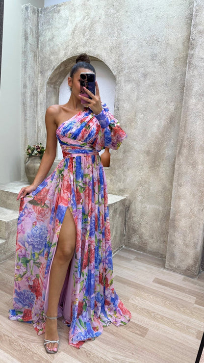 Oria | Robe longue élégante pour femme avec imprimé floral et fente