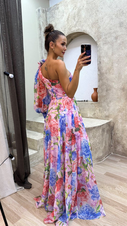 Oria | Robe longue élégante pour femme avec imprimé floral et fente