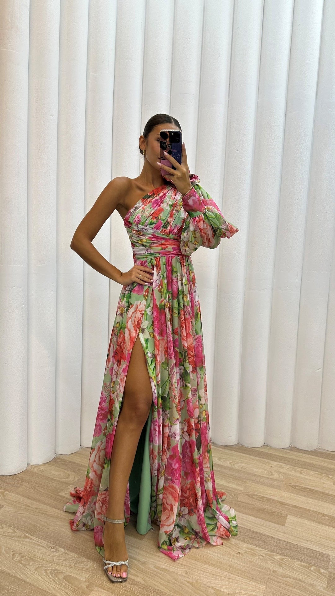 Oria | Robe longue élégante pour femme avec imprimé floral et fente