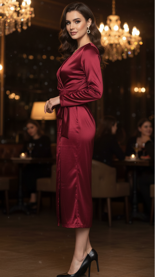 Pilar | Robe midi portefeuille élégante pour femme, printemps
