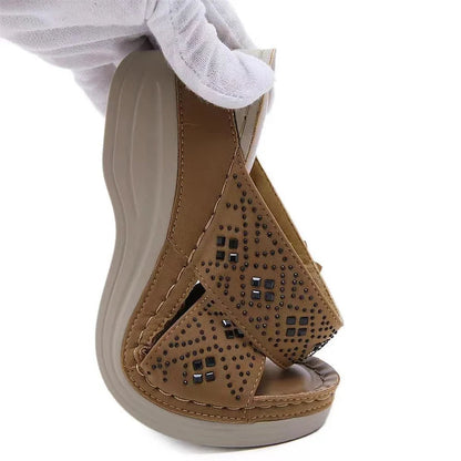 Yarael | Sandalias con cuña para mujer con tiras florales | Transpirables