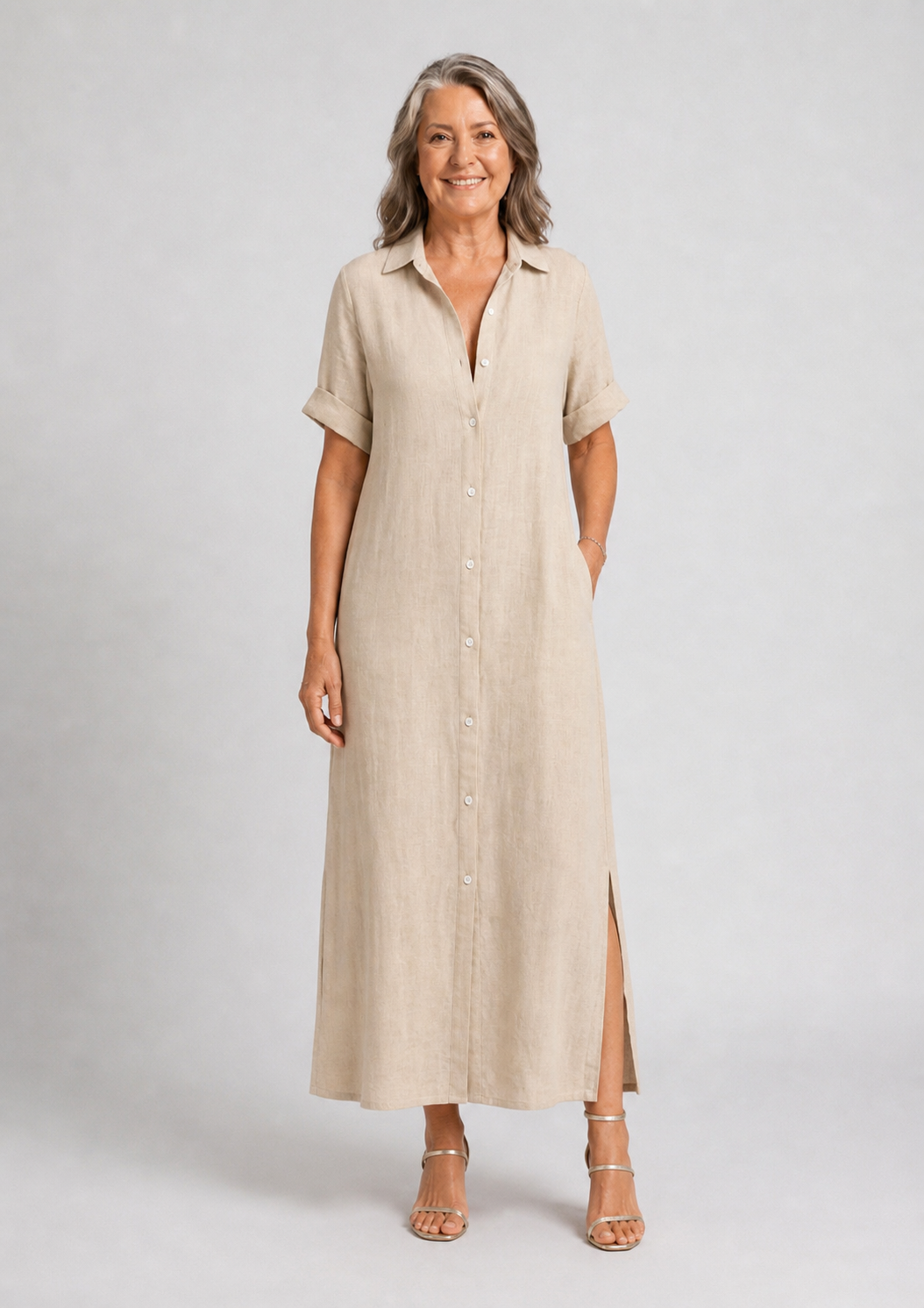 Dolores | Vestido midi holgado con botones y cuello camisero