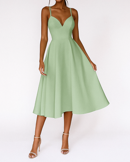 Katia | Robe midi de mariage femme avec fines bretelles et jupe ample
