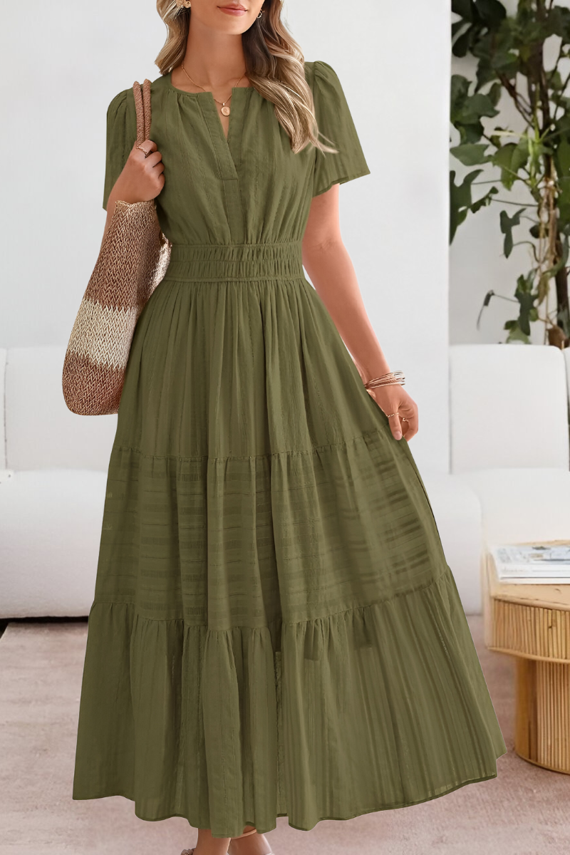Adela | Vestido midi boho para mujer con cintura fruncida