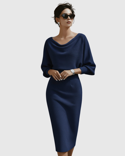 Eulalia | Vestido midi drapeado con manga murciélago