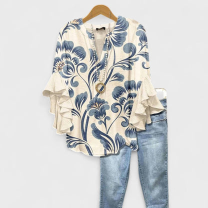 Selia | Chemisier floral à manches évasées et coupe ample pour femme