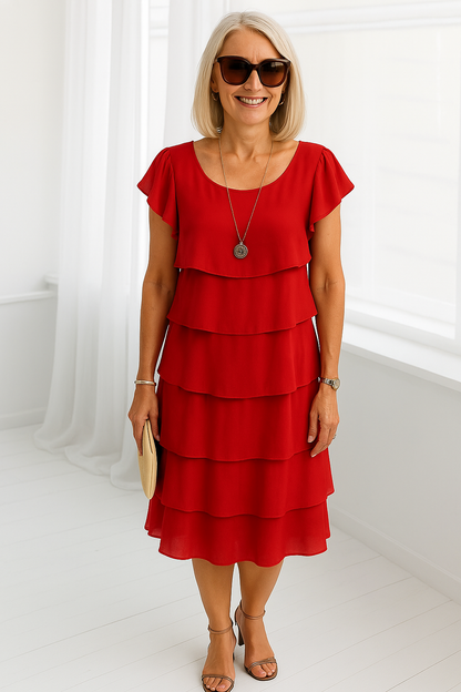 Karla | Women's tiered midi dress with short sleeves