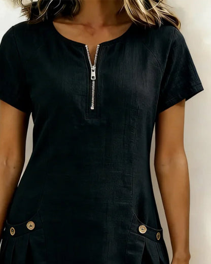 Renira | Prosta sukienka damska z zamkiem błyskawicznym i kieszeniami