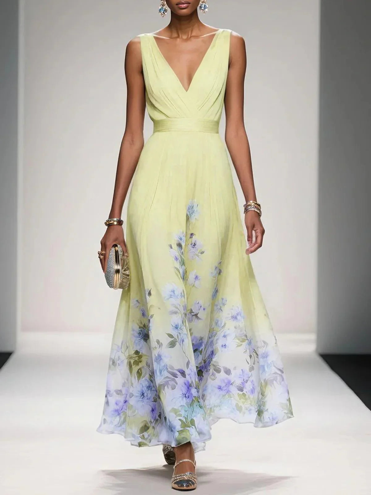 Umara | Maxi-Sommerkleid aus Chiffon mit Blumenmuster
