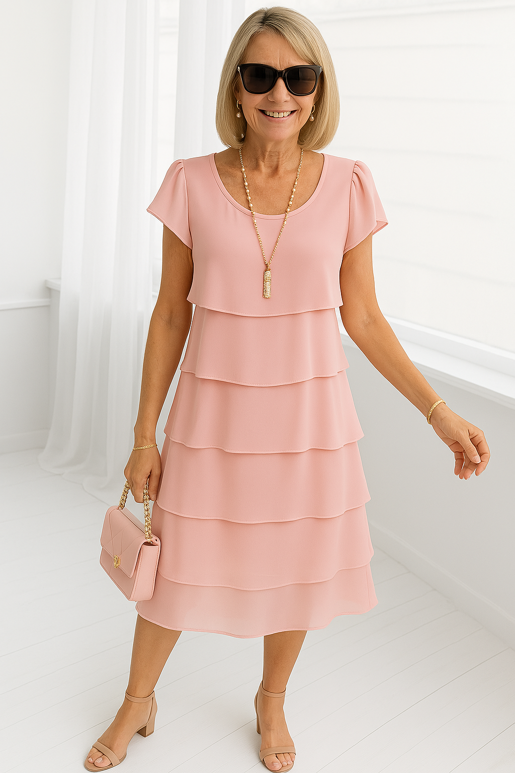 Arelis | Robe midi étagée à manches courtes pour femme