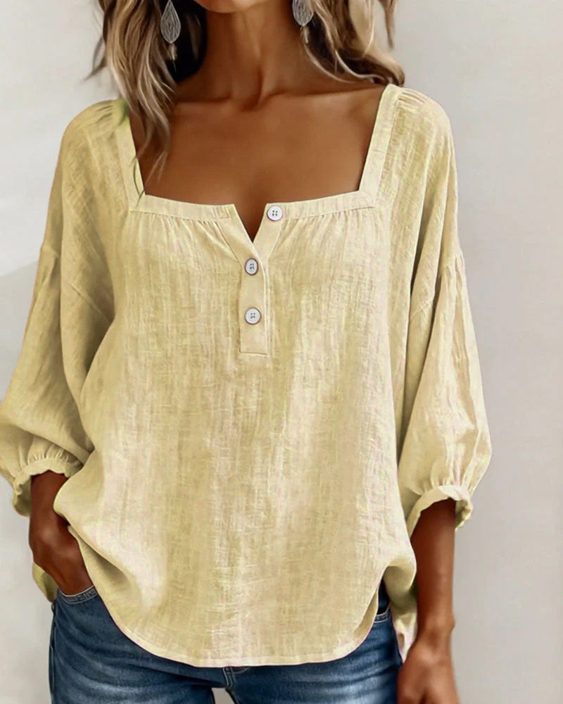 Lurea | Bluse für Damen mit quadratischem Ausschnitt und Knöpfen  