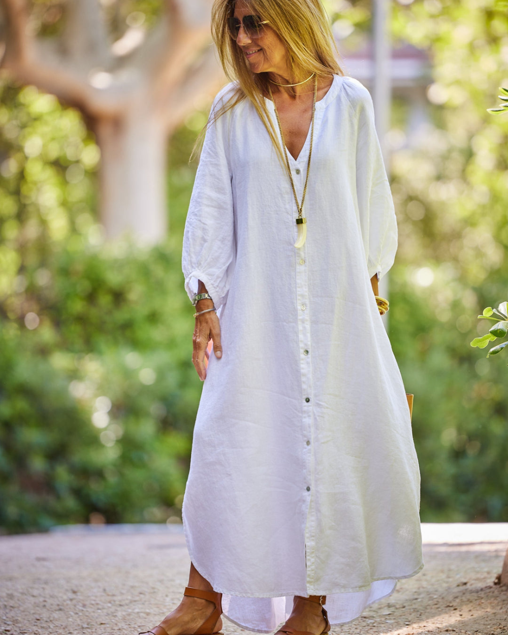Adolfa | Vestido maxi camisero con botones y manga larga