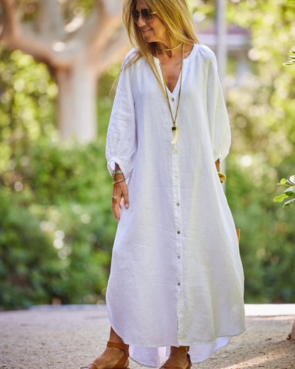 Adolfa | Vestido maxi camisero con botones y manga larga