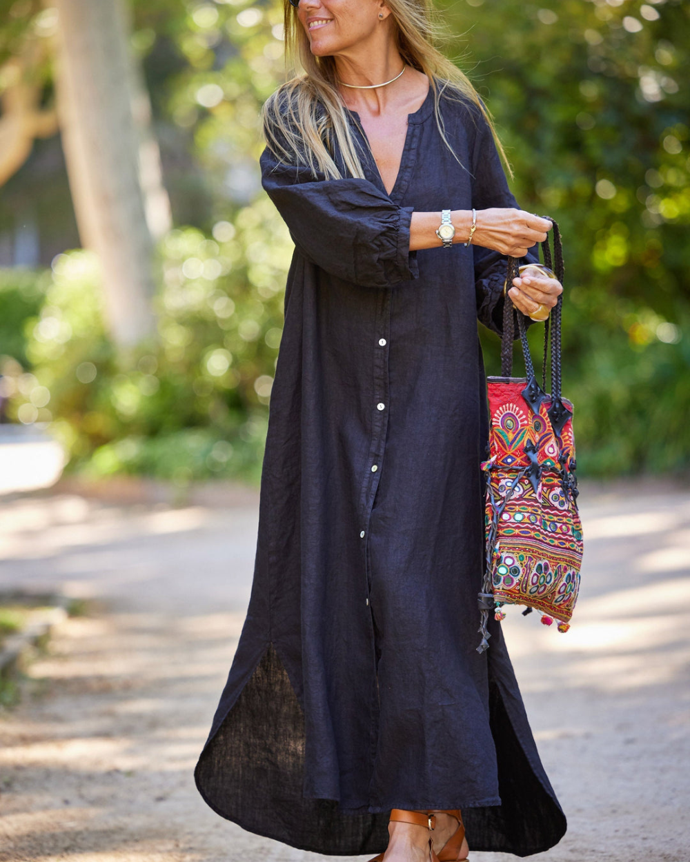 Adolfa | Vestido maxi camisero con botones y manga larga