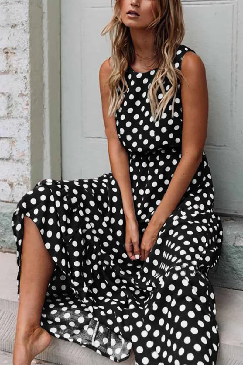 Hestia | Vestido maxi casual sin mangas con lunares